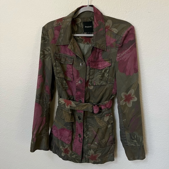 DESIGUAL | Camoasis Khaki Floral Parka Jacket SS21 Style 21SWEN13 | Size Medium - Picture 4 of 15